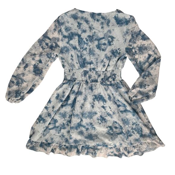 Fit & Flare Swiftie Dress Sz XL Blue White Balloon Sleeve Ruffle Floral Romantic - Picture 10 of 16